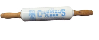 "Antiguo rodillo azul publicitario de vidrio de leche de harina Columbus Detroit Mich. 18""" Foto 1 de 4