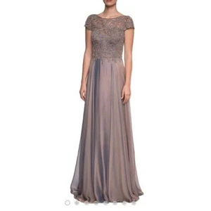 La Femme Embroidered Lace Gown Cocoa Size 8 Mother of the Bride Formal - Picture 1 of 16