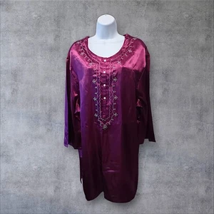 Vtg Kathryn Sz 1X Short Satin Nightgown, Maroon, Embroidered. NS-12 - Picture 1 of 7