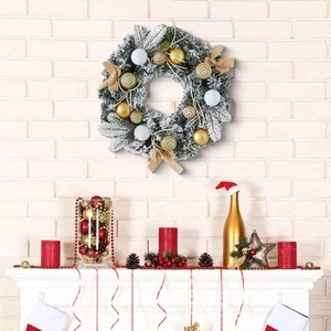 Christmas Wreath with Bowknot with Ball Ornaments Artificial Christmas Decor for - Picture 1 of 15