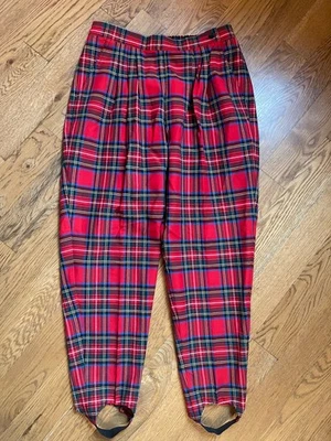 Pantalones estribo Karen Scott vintage años 90 rojo tartán a cuadros vacaciones para mujer 12 Foto 1 de 4