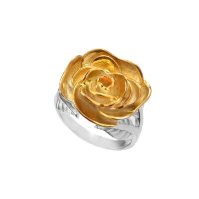 925Sterling Silver Ring Gold Rose Design Women EngagementWedding Band Bridesmaid - Image 1 of 4