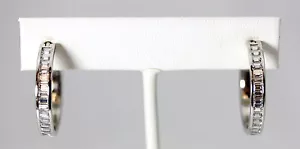 Pendientes de aro de corte esmeralda de plata esterlina y baqueta-12037 - Imagen 1 de 8