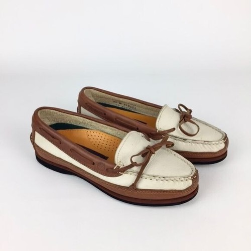 Scarpe da barca Timberland donna bicolore mocassini in pelle marrone crema misura 5 5