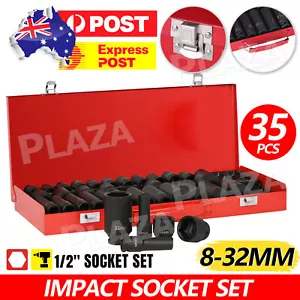 35pcs 1/2" 8mm-32mm Drive Deep Impact Socket Set Garage Repair Sockets Ratchets - Picture 1 of 9