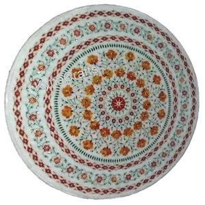 Karneol Stein Inlay Arbeit Kaffee Tischplatte Rund Marmor Dinette Tisch für Heim - Bild 1 von 4