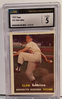 1957 Topps CSG 5 Excellent  #53 Clem Labine  Brooklyn Dodgers Baseball - Image 1 of 4