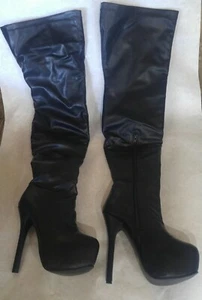 Ladies Wide Fit Stretch Evening Knee High Winter Heeled High Long Boot - Picture 1 of 5