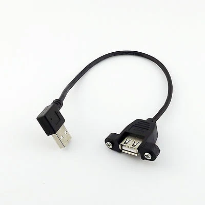 USB 2.0 A Male Plug Right Angle To USB A Female Panel Mount Extension Cable 25cm - Image 1 of 4
