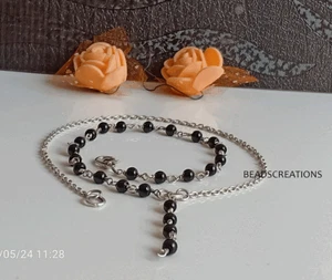 Collar de 3 mm de cadena de plata esterlina con cuentas de rosario de perlas negras regalo para ella - Imagen 1 de 3