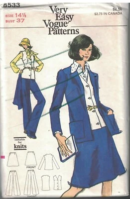 8533 UNCUT Vogue Sewing Pattern Misses Jacket Vest Skirt Pants Half Size OOP sew - Image 1 of 2