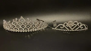 Rhinestone Tiara Wedding Hair Jewelry Headpiece Princess Set Of 2 - Picture 1 of 10
