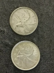 LOT 2 * 25 CENTS ARGENT CANADA 1962 + 1968 / SILVER - Imagen 1 de 2