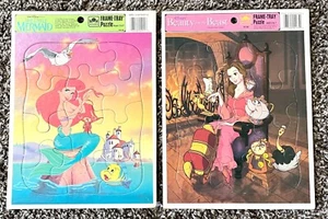 Vintage Golden Book Disney Tray Puzzles TheLittle Mermaid & Beauty And The Beast - Picture 1 of 3