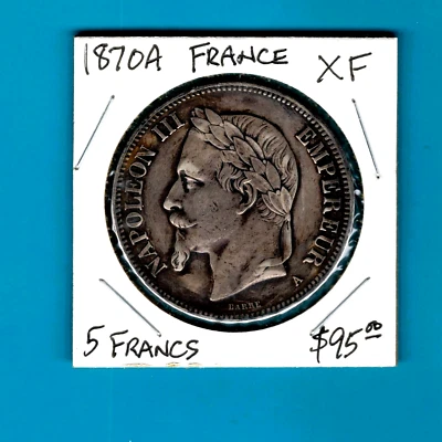 FRA NCE- BEAUTIFUL HISTORICAL SILVER 5 FRANCS, 1870 A, KM# 799.1 - Image 1 of 4