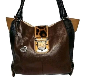 BRIGHTON FASHIONISTA CITY BLOCK LANKA BRAUN KALBSHAAR KLAPPE SCHULTER HANDTASCHE $ 350 - Bild 1 von 22