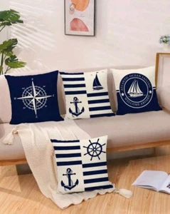 Juego de 4 fundas de almohada decorativas de 18 x 18 pulgadas, Ancla - Picture 1 of 4