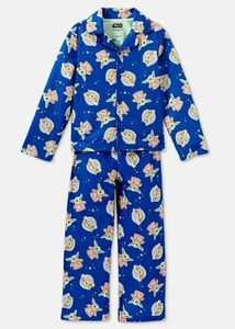 Baby Yoda Boys Pajamas Star Wars Size 4 6 8 Mandalorian Button Coat Shirt Pants - Picture 1 of 3