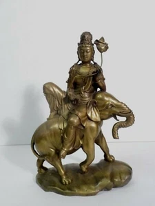 BEAUTIFUL CHINESE BRONZE STATUE, KWAN-YIN SITTING ON ELEPHANT - Picture 1 of 12