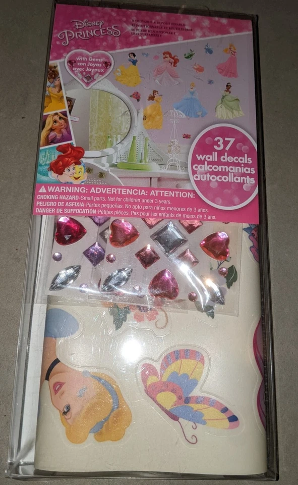 迪士尼公主去皮贴墙贴花带宝石 37 件美女灰姑娘 — 第 1/4 张图片