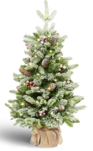 Mini árbol de Navidad blanco de 3 pies con luces, mesa flocada pequeña Navidad - Imagen 1 de 3