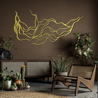 Arte de pared de metal abstracto de lujo con líneas onduladas, decoración de pared de metal irregular Foto 1 de 4