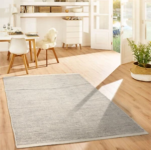Alfombra LoomBloom 5'3"x7'7" Marfil Tejida a Mano Diseñador Kilim Tejido Plano Lana - Imagen 1 de 7