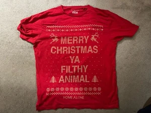 TU Merry Christmas Ya Filthy Animal Red T-Shirt L Large Men Home Alone Xmas - Picture 1 of 3