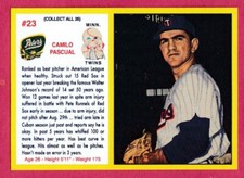 1961 Peters Meats Art Card # 23 Camilo Pascual -- Minnesota Twins