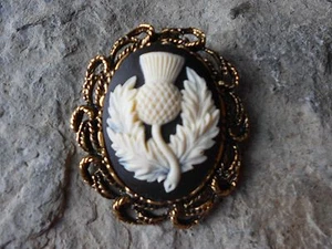2 IN 1 SCOTTISH THISTLE CAMEO ANTIQUE GOLD BROOCH / PIN / PENDANT -CELTIC, SCOT - Picture 1 of 3