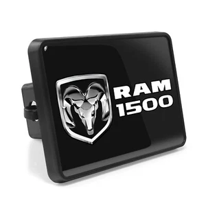 RAM 1500 Logo UV Graphic Black Metal Plate on ABS Plastic 2 inch Tow Hitch Cover - Picture 1 of 6