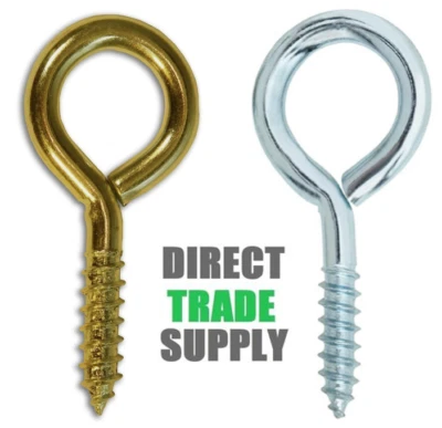 Steel Screw Eyes Brass Plated Zinc Plated Various Sizes 20mm -150mm - Image 1 of 3