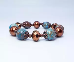Cynthia Lynn ""Sienna canyon"" Bracciale Stretch Rame Calsilica Diaspro Blu - Foto 1 di 1