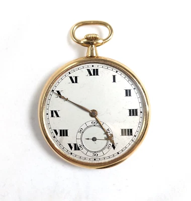 Antiguo reloj de bolsillo Longines de oro de 18 quilates con bisagras cara abierta 21 joyas alrededor de 1915 Foto 1 de 4