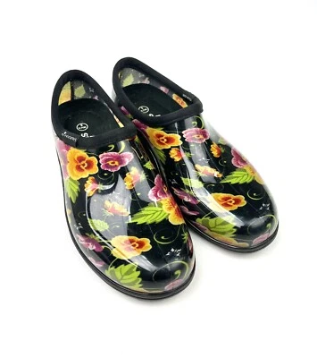 Womens Sloggers Shoes sz 8 Black floral Multicolor Gardening Shoes Made in USA - Image 1 of 4
