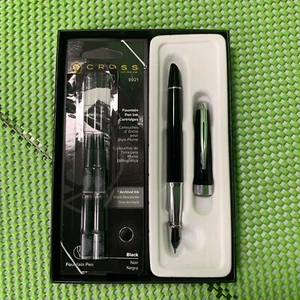 CROSS AVENTURA Black Fountain Pen Medium Nib W/4 Ink Cartridges Original Package - Picture 1 of 24