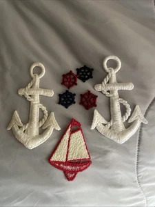Lote de parches temáticos de ancla de vela para yate náutico vintage rojo blanco azul coser - Imagen 1 de 4