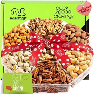 Nut Cravings - 7 Variety Nut Gift Box 16Oz Red Ribboned Tray Healthy Snacks (1P) - Picture 1 of 9