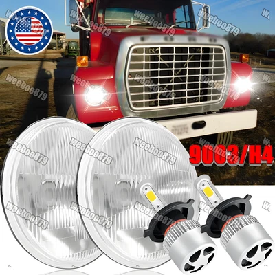 Round 7"INCH Chrome LED Headlight Projector For Ford LN7000 LN8000 LN9000 Trucks - Image 1 of 4