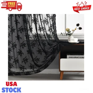 Black Lace Curtains For Bedroom Vintage Lace Curtains 72 Inch Length Floral Embr - Picture 1 of 8