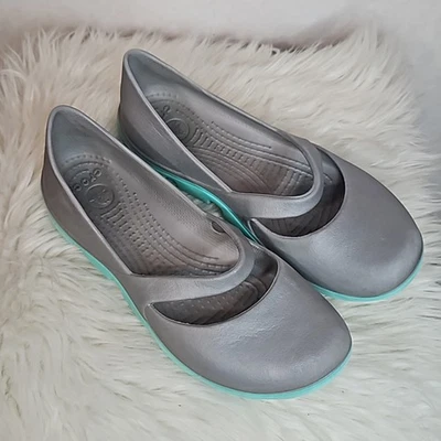 CROCS Duet Sport Mary Jane Flats Grey and Aqua size 8 - Image 1 of 4