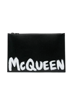 Auténtico bolso clutch de cuero con logotipo de graffiti blanco y negro ALEXANDER MCQUEEN Foto 1 de 4