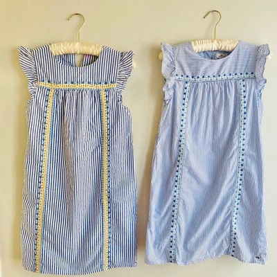 Vineyard Vines Girls Size 14 Blue Striped Seersucker Ruffle Sleeve Dress Cotton - Image 1 of 4
