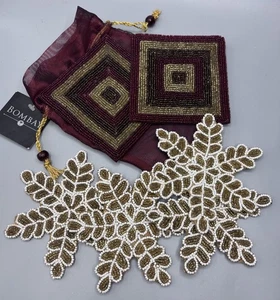 Vintage Snowflake Glass Hand Beaded Coasters Bombay Co set of 6 - Picture 1 of 7