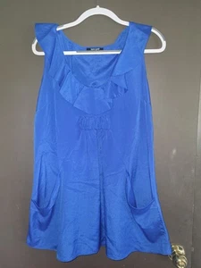 Daniel Rainn Top Womens size L Royal Blue Ruffle Sleeve Sleevless Pockets Long - Picture 1 of 3
