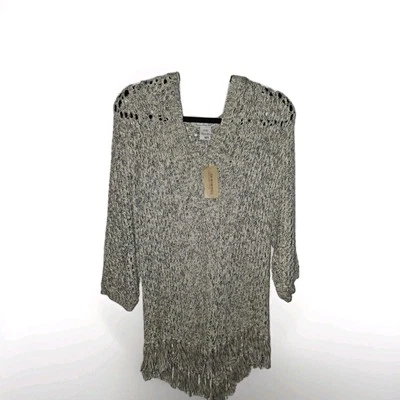 American Rag Crochet Open Knit Fringe Hooded Poncho Size M/L Boho Cottage Fairy - Image 1 of 4