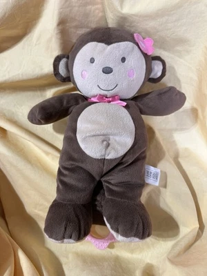 Carter's Plush Monkey Stuffed Animal Toy Brown Pink Flower Musical Crib Pull 12” - Image 1 of 4