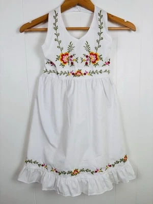Blueberi Boulevard Girls White Embroidered Floral Sleeveless Halter Dress 8 - Image 1 of 4