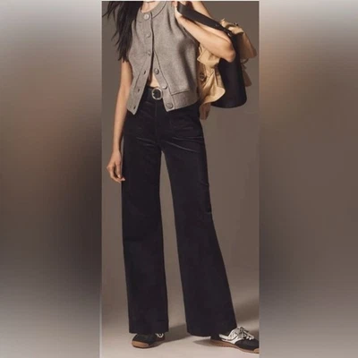 Nuevo con etiquetas Pantalón Anthropologie Maeve Colette Negro Pana Largo Completo Pierna Ancha 30 Foto 1 de 4