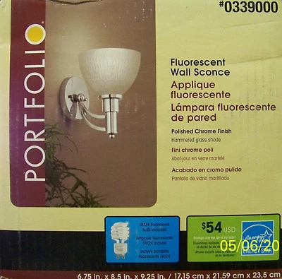 PORTFOLIO Contemporary Style Fluorescent Wall Sconce / Lantern - Polished Chrome - Image 1 of 3